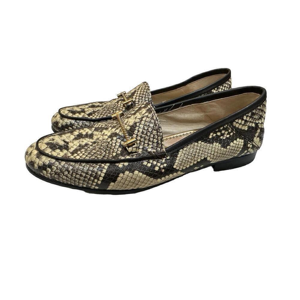 * Sam Edelman Womens Lior Snakeskin Printed Loafers Black & Cream Size 5